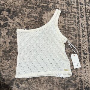 Billabong White Asymmetrical Ribbed Tank Top size medium
